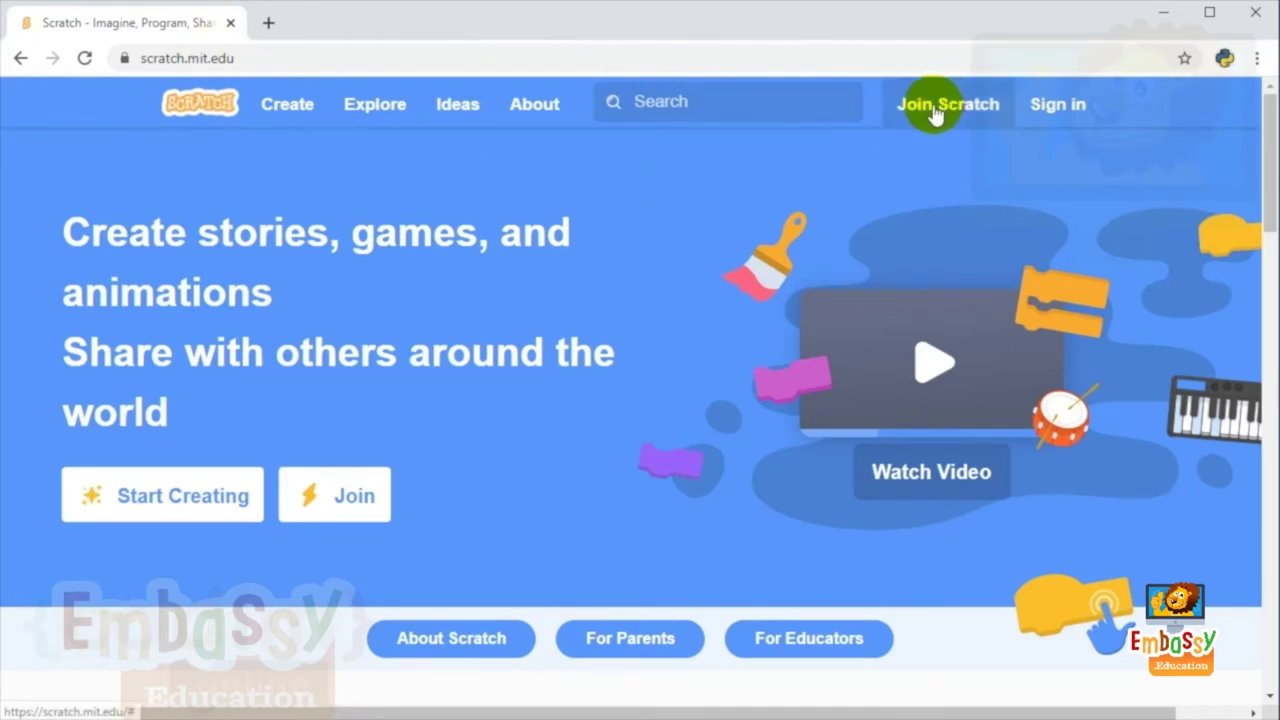 Giao diện đăng ký tài khoản Scratch với các trường thông tin cần điền như tên người dùng và mật khẩu.