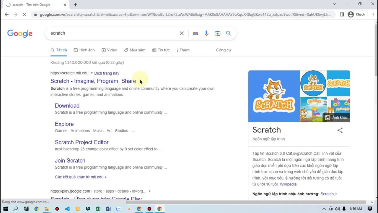 Kết quả tìm kiếm "Scratch" trên trình duyệt web.
