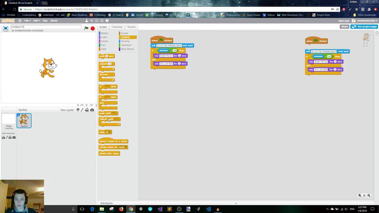 Cấu trúc lệnh với vòng lặp "lặp lại cho đến khi" bao quanh khối "hỏi", điều kiện là "câu trả lời = yes hoặc no".
