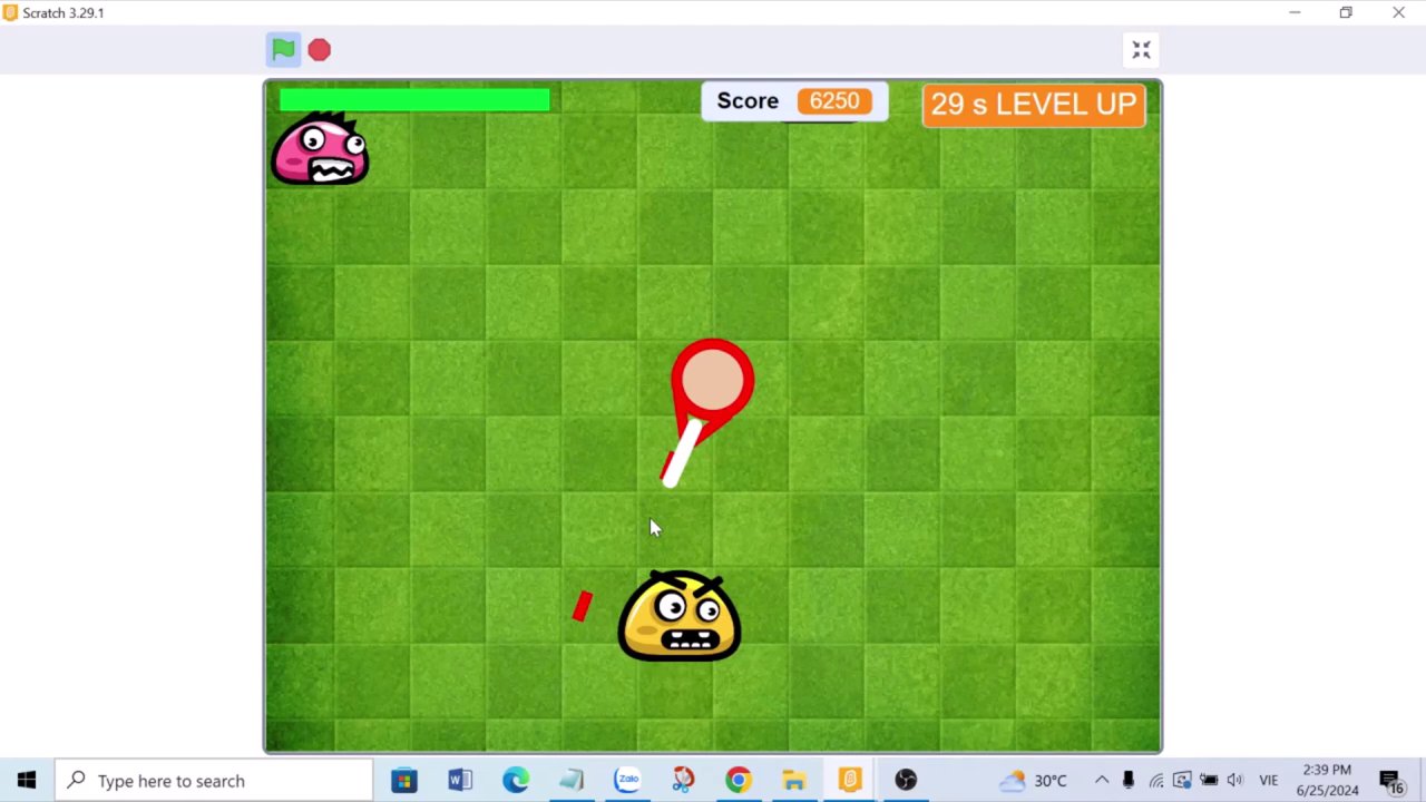 Viên đạn màu đỏ di chuyển ngang màn hình, minh họa cho quỹ đạo được lập trình sẵn.