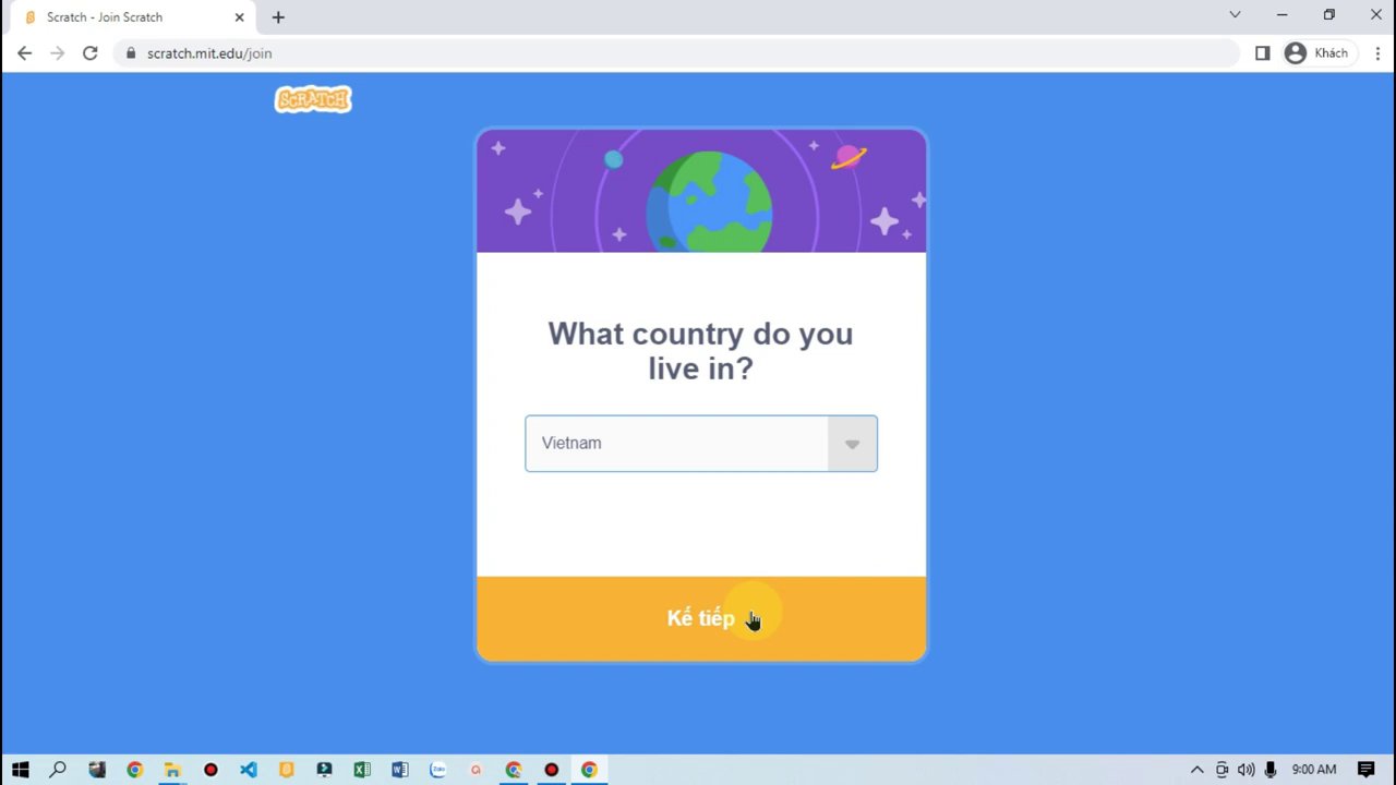Phần chọn quốc gia và ngày tháng năm sinh trong form đăng ký.
