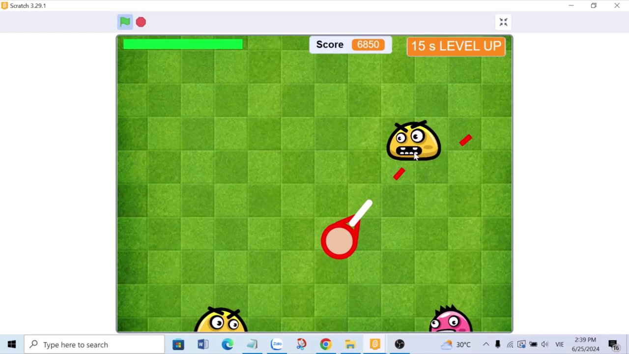 Màn hình cuối cùng với nhiều đối tượng di chuyển nhanh, điểm số 6850 và thời gian 15 giây, thể hiện cường độ cao trào.