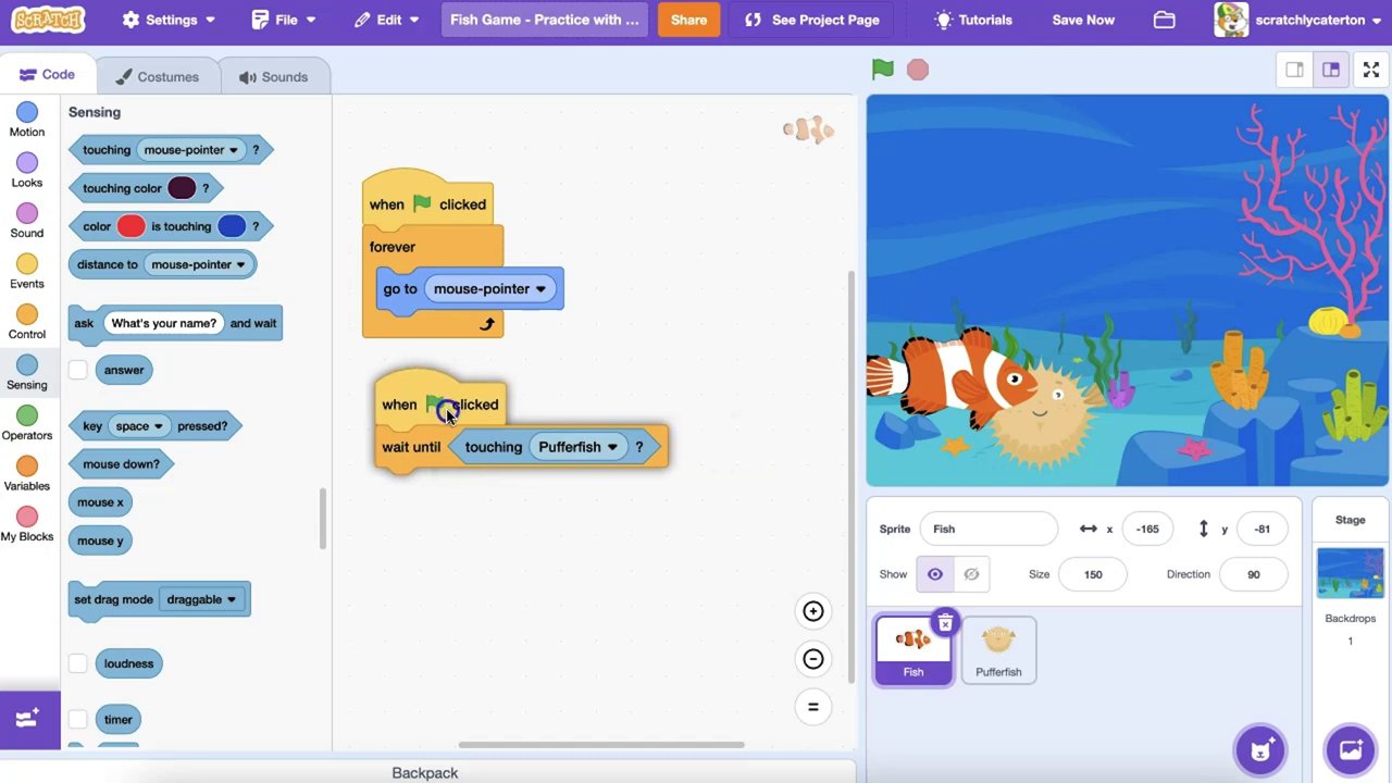 Đoạn code sử dụng khối "repeat until" để lặp lại việc phát âm thanh.