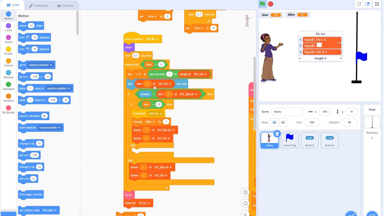 Luồng điều khiển chính và các khối lệnh xử lý câu hỏi, so sánh đáp án.