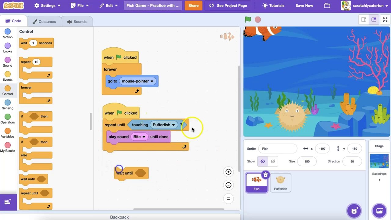 Toàn bộ mã lệnh được đặt bên trong một khối "forever" (mãi mãi).