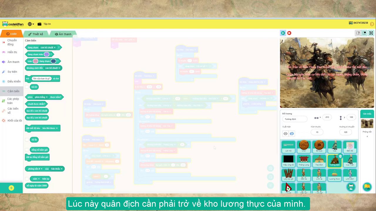 Giao diện hiển thị thanh "lương thực" của quân địch đang dần cạn kiệt.