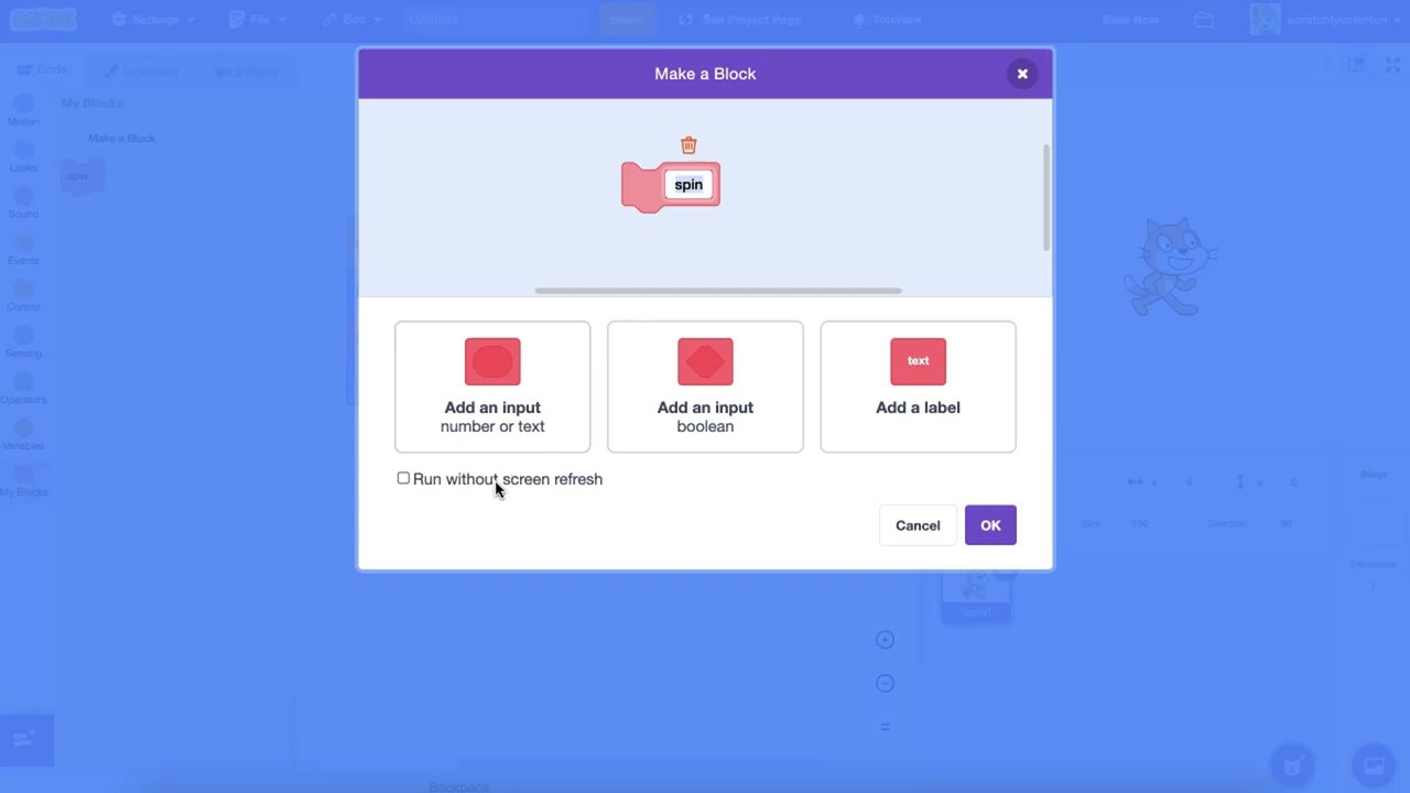 Ví dụ: Một My Block vẽ bức tường gạch. Khi chạy, từng viên gạch lần lượt xuất hiện trên màn hình một cách chậm rãi, có thể quan sát được.