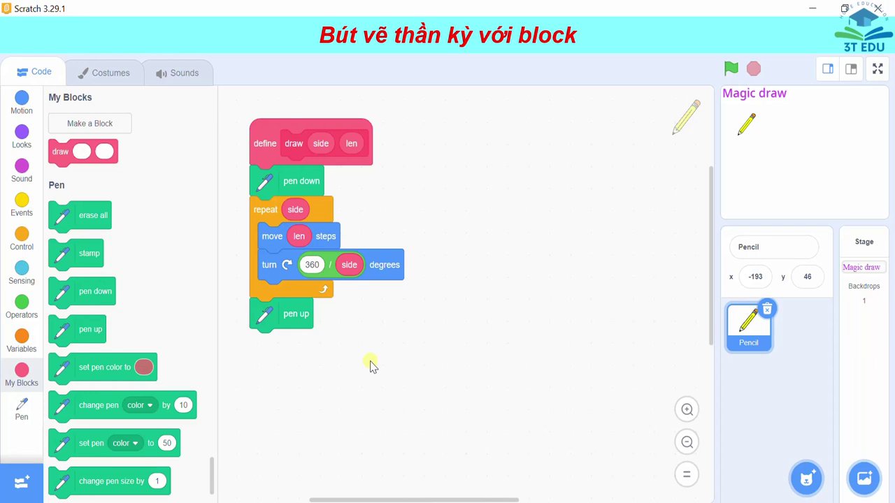 Cấu trúc lệnh bên trong khối định nghĩa "Draw".
