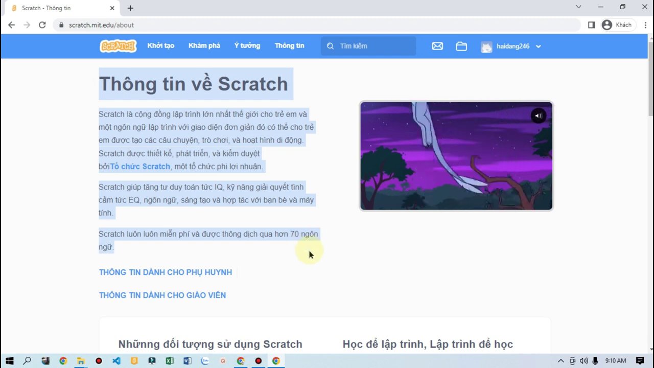 Trang "Ý tưởng" cung cấp hướng dẫn và thẻ lệnh cho người mới học.