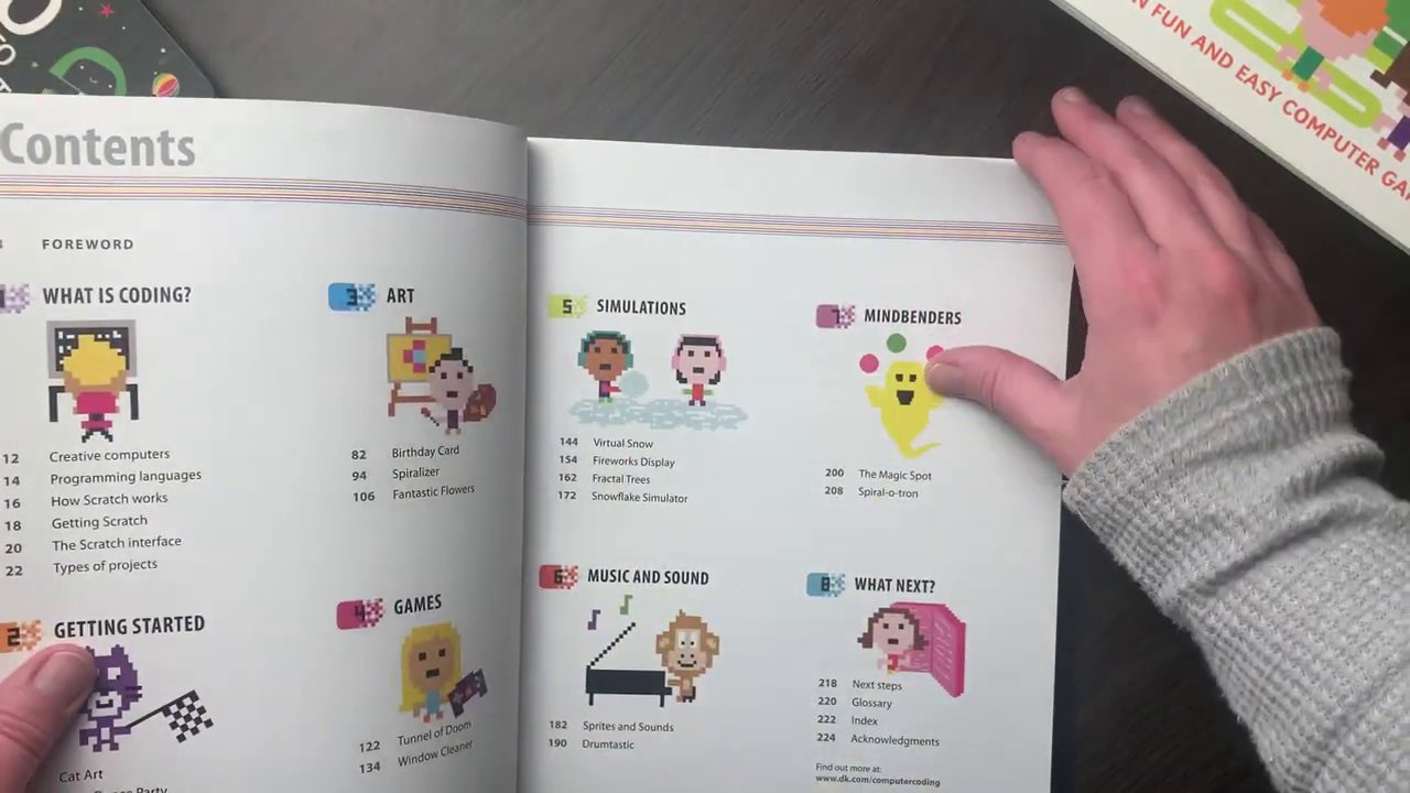 5 cuốn sách dạy lập trình cho trẻ mà tôi tin là bạn nên biết 8 Năm cuốn sách xếp thành hàng, mỗi cuốn mở ra một trang đại diện cho nội dung chính.